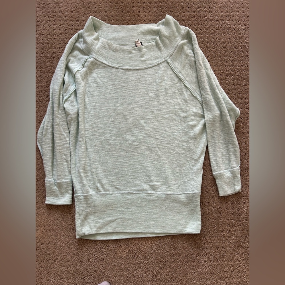 Light seafoam green free people open neck sweater